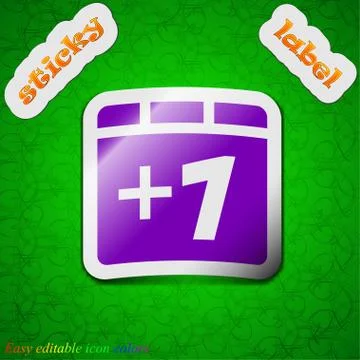 Plus one, Add one  icon sign. Symbol chic colored sticky label on green backg Illustration