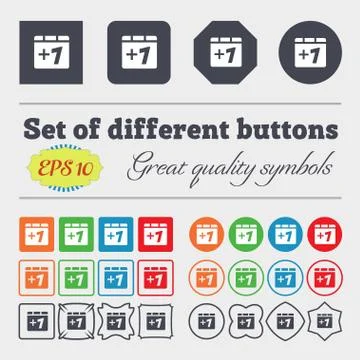 Plus one, Add one icon sign Big set of colorful, diverse, high-quality buttons. Illustration
