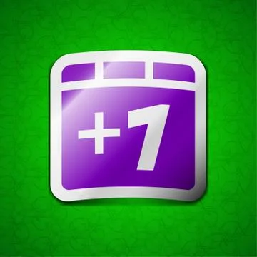 Plus one, Add one icon sign. Symbol chic colored sticky label on green backgroun Illustration