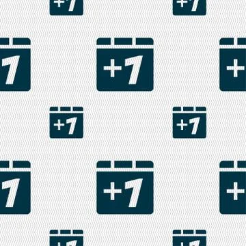 Plus one, Add one icon sign. Seamless pattern with geometric texture. Stock Illustration