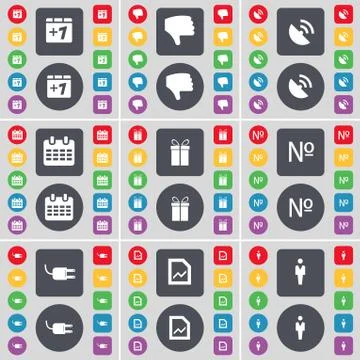 Plus one, Dislike, Satellite dish, Calendar, Gift, Number, Socket, Graph file, S Illustrazione stock