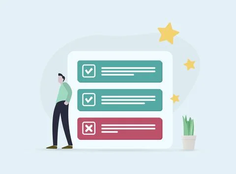 Plus or minus feedback survey as quality check with online survey form. Concept Stock Illustration