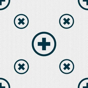 Plus, Positive, zoom icon sign. Seamless pattern with geometric texture. イラスト素材