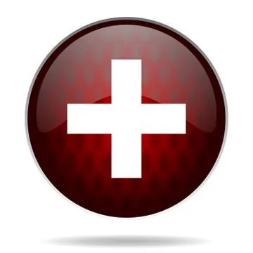 Plus red glossy web icon on white background. Stock Illustration