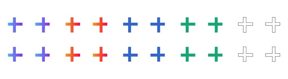 Plus Sign Addition Icons in Gradient and Outline Stock Illustration