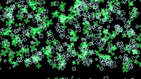 Plus Sign Digital Animation with Glowing Green and White Crosses Moving Видео 334959874