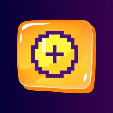 Plus sign glossy ui button with pixelated color icon Illustrazione stock