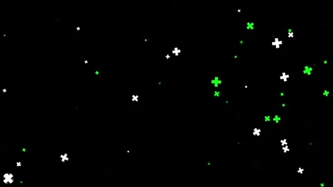 Plus Signs Motion Background with Green and White Geometric Particles Floating Видео 334959693