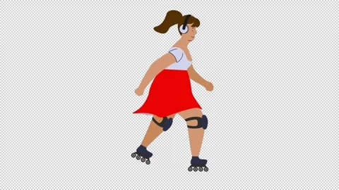 Plus Size Cartoon Girl on Roller Skates. Health and Fitness Concept Animation Stock Footage 336739016