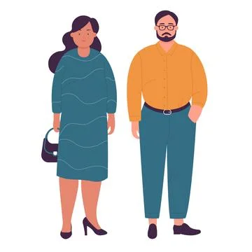 Plus Size Couple Standing Together Stock Illustration