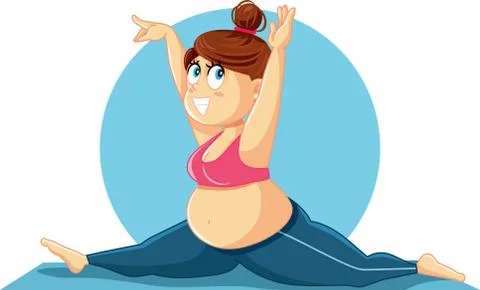 Plus Size Girl Doing the Splits Vector Cartoon Stock Illustration