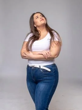Plus Size Model Something looking, peeking out because of an obstructing subject Stock Photos