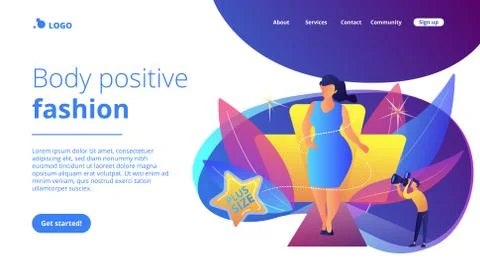 Plus size models concept landing page. Stock Illustration