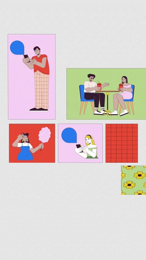 Plus size people expressing confidence movement bento grid vertical animation Stock Footage 320905196