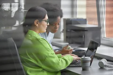 Plus Size Programmers Reading Computer Screen Debugging Code Stock Photos