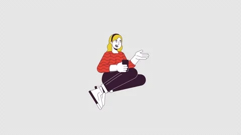Plus sized caucasian woman sitting with drink line 2D character animation Stock Footage 301877853