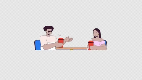 Plus sized friends at cafe table line 2D characters animation Stock Footage 301878591