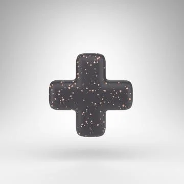 Plus symbol on white background. Black matte 3D sign with copper dots texture. Illustrazione stock