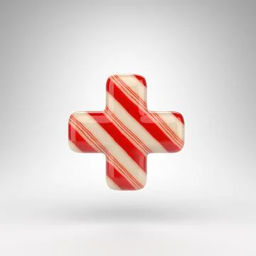 Plus symbol on white background. Candy cane 3D sign with red and white lines. Stock Illustration