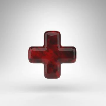 Plus symbol on white background. Red amber 3D sign with glossy surface. Stock Illustration