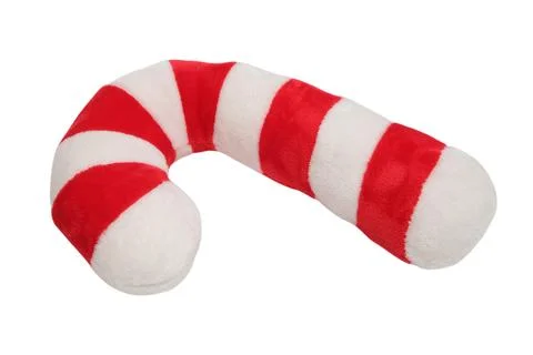 Plush candy cane pillow with red and white stripes. Soft textile toy for Ch.. Stock Photos