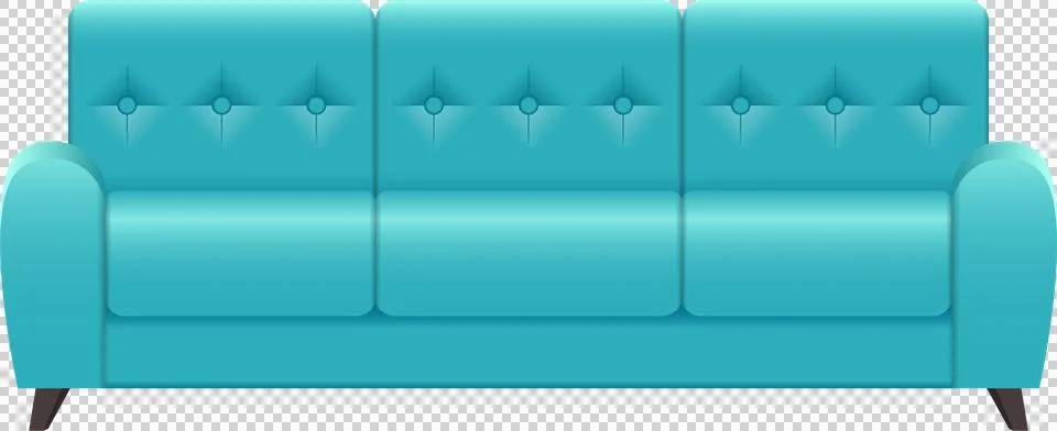 A plush turquoise sofa with button-tufted back offers comfort and style for.. Stock Illustration