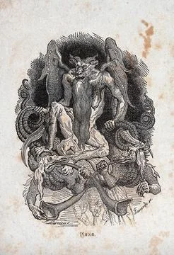 Pluto, the guardian of hell. Wood engraving by J.A. Faxardo after J.J. Lecu.. Stock Illustration