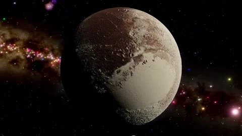 Pluto Icy Dwarf Planet Cinematic Orbit From Dark Side Revealing Atmosphere 4K Stock Footage 331664313