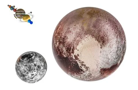 Pluto mit dem Satelliten Charon, 3D-Rendering Pluto with satellite Charon ... Foto stock