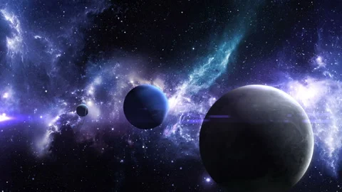 Pluto Neptune and Uranus on the background of a beautiful nebula Stock Footage 142999237