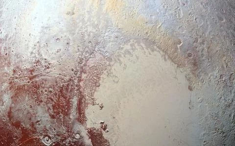 Pluto Surface Texture with Craters and Icy Plains in False Color Stock Photos