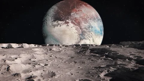 Pluto Viewed from the Surface of the Moon Charon Stock Footage 298840529