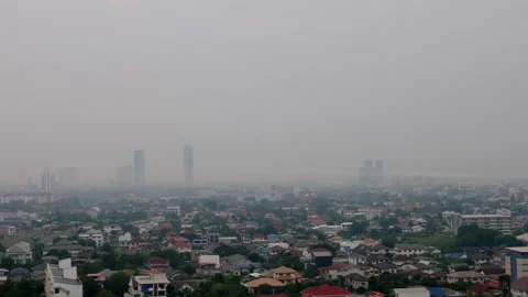 Pm 2.5 or Particulate matters on the air in a city of Thailand. The air get  Stock Footage 139762163