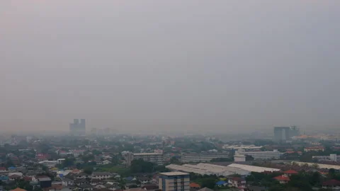 Pm 2.5 or Particulate matters on the air in a city of Thailand. The air get  Stock Footage 139762264