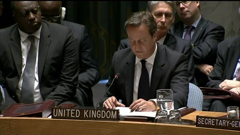 P.M. David Cameron speaks during United Nations Security Council Summit - 2014 Stock Footage 93028042