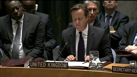P.M. David Cameron speaks during United Nations Security Council Summit - 2014 Stock Footage 93028049