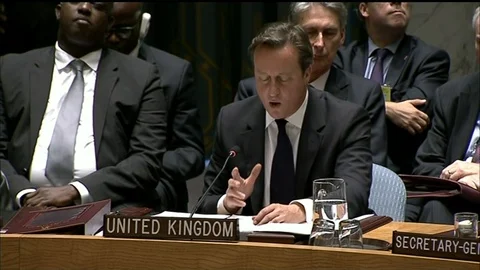 P.M. David Cameron speaks during United Nations Security Council Summit - 2014 Stock Footage 93028115