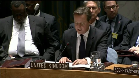 P.M. David Cameron speaks during United Nations Security Council Summit - 2014 Stock Footage 93028186