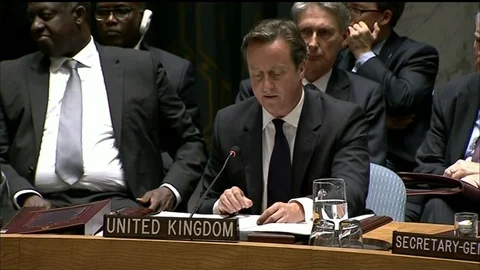 P.M. David Cameron speaks during United Nations Security Council Summit - 2014 Stock Footage 93073625