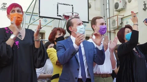 PM Florin Citu Dancing At School Year Inauguration - Romanian Politics Video stock 160780051
