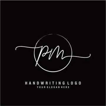 PM Initial handwriting logo design Stock Illustration