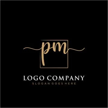 PM Initial handwriting logo with rectangle template vector Stock Illustration