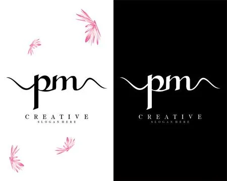 Pm, mp handwriting script font letter logo design template vector イラスト素材