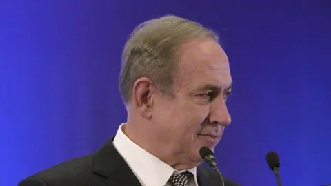 PM Netanyahu meets with the Foreign Press, media, journalists and photographers  스톡 동영상 70973282