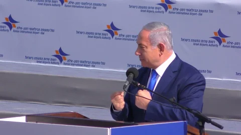 PM Netanyahu speaking about the effect of the new Ramon Airport 스톡 동영상 101767992