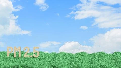 PM25 Air Pollution Level Concept in Green Grass Field 3d render. Stock Illustration