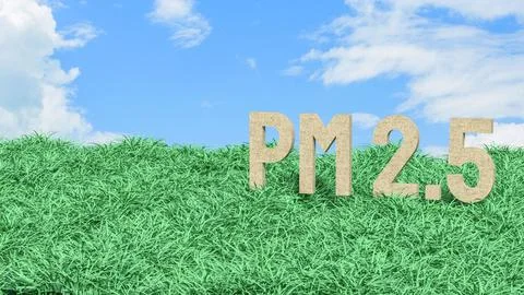 PM25 Air Pollution Level Concept in Green Grass Field 3d render. Stock Illustration