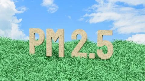 PM25 Air Pollution Level Concept in Green Grass Field 3d render. Stock Illustration