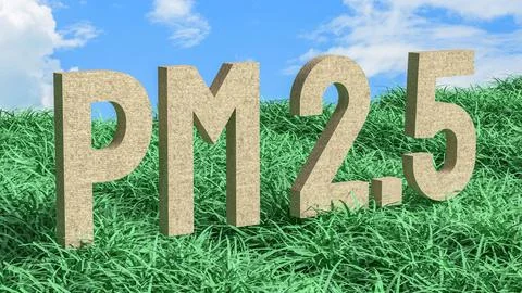 PM25 Air Pollution Level Concept in Green Grass Field 3d render. Stock Illustration