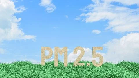 PM25 Air Pollution Level Concept in Green Grass Field 3d render. Stock Illustration